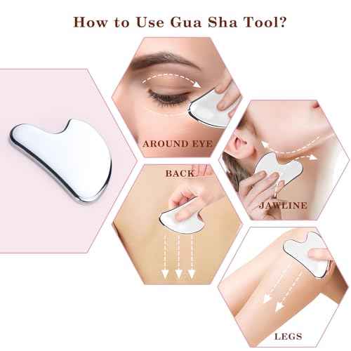 Stainless Steel Gua Sha and Face Roller Set Facial Massager Tools, Lymphatic Drainage Massager Metal Gua Sha Skin Self Care Gifts for Women, Face Sculpting Guasha for Body Eyes with Pouch
