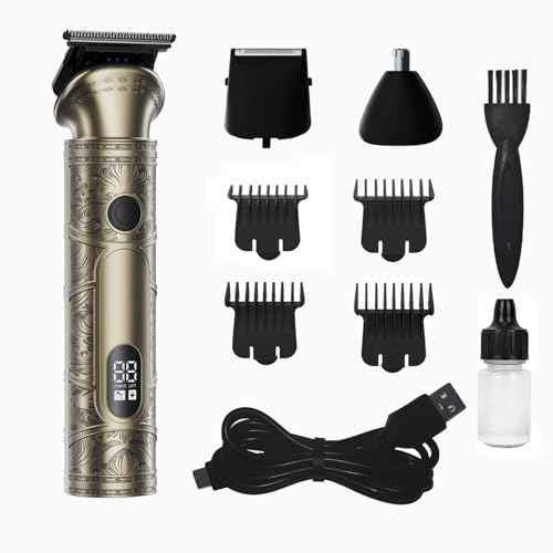 Professional 3-in-1 Beard Trimmer & Hair Clipper Kit for Men - Electric Shaver for Head, Face, Body, Nose & Ear Hair Grooming- Rechargeable Cordless, LCD Display - Perfect Men's Gift