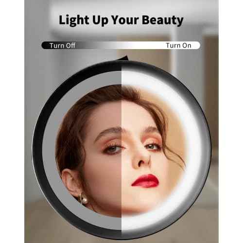 Benbilry 10X Magnifying Lighted Makeup Mirror, 7 Inch Double Sided 1X/10X Magnification with Lights, 360¡Æ Rotation Swivel Travel Make Up Mirror with Lighting, Battery Operated Black