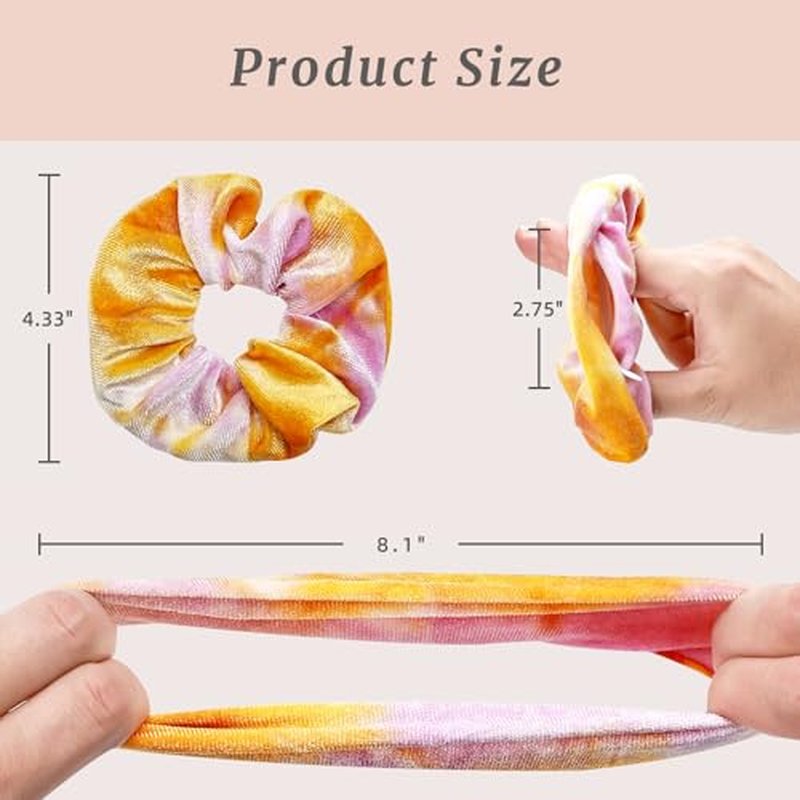 Velvet Scrunchies with Zippers Pocket, 8 Pcs Tie Dye Soft Hair Ties, Hidden Pocket Hair Scrunchies Accessories for Women Girls, Soft Ponytail Holder Secret Compartment Items (Rainbow Colors)