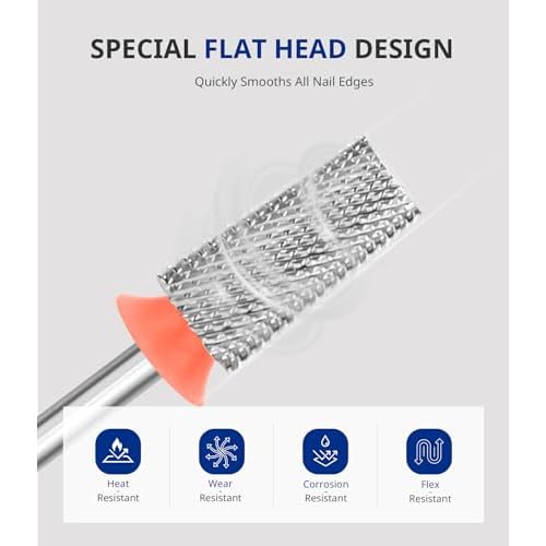 AIRSEE Tungsten Carbide Acrylic Nail Drill Bit Efile Electric File Machine Head Tip for Manicure Polishing Art Remove Gel 3/32" 2 Way Professional Tech Flat Top Tapered Barrel Fine-F