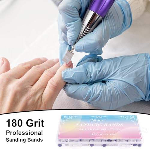 Sanding Bands for Nail Drill, 180 Grit Sanding Bands Nail Drill Bits 100 Pcs Fine Grit Nail Sanding Bands with Storage Box for Most Size 3/32" Nail Drill Machine (Zebra)