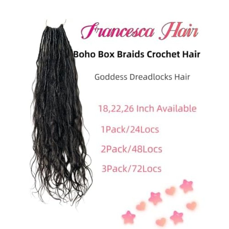 Pre-looped Crochet Boho Faux Locs with Human Hair body wave Ends Boho Hair Braids Goddess Dreadlocks Hair for Black Women Natural Color 26 Inch (Pack of 1)