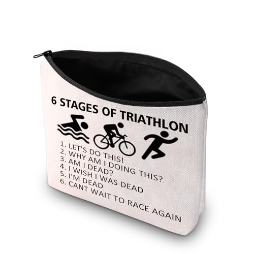 PXTIDY Triathlon Gifts Six Stages Of Triathlon Tri Harder Triathlete Cosmetic Bag Swim Cycle Run Gift for Triathlon Athletes