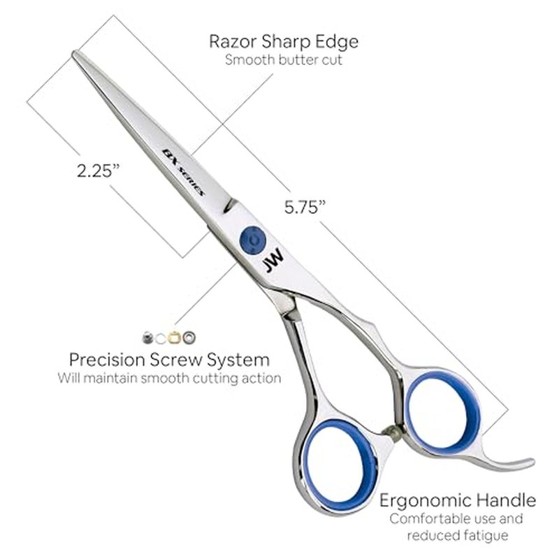 JW Shears Professional Hairdressing Shear, Thinner, Razor and Case Set (5.75" Silver/Blue)