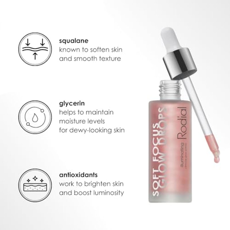 Soft Focus Glow Booster Drops, Illuminating Skin Serum with Glycerin and Antioxidants, Perfectioning and Smoothing Dewy Makeup Base, Weightless Formula
