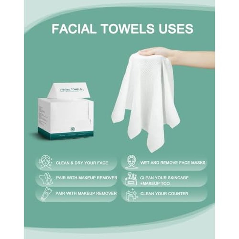 Disposable Face Towels- 200 Count Extra Thick Soft Clean Facial Towels, 10"¡¿12",Super Absorbent,Biodegradable Dry Wipes,Cruelty-Free Facial Washcloth for Sensitive Skin,Travel,Makeup Remover