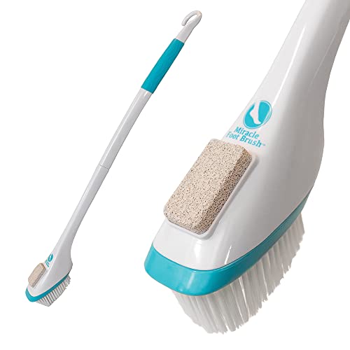 Miracle Foot Brush 30" w/ Scrubbing Pumice Stone and Shower Grip Handle with Hook. Wet/Dry Brush, Great for Seniors, Pregnant, Disabled, or Post surgery. 1000's sold