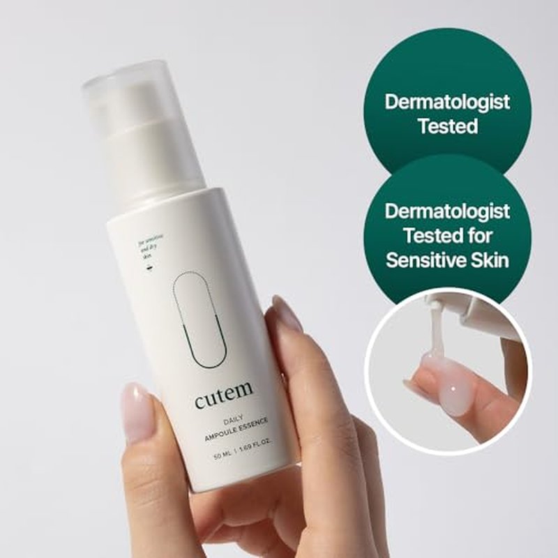 Cutem Daily Ampoule Essence (1.69fl oz) - Immediate Calming, Hydrating Serum. Sensitive Korean Skin Care. Peptides, Ceramide, Hyaluronic Acid.