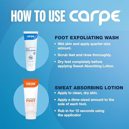 Carpe Sweat Absorbing Foot Lotion & Foot Exfoliating Scrub Regimen - A Total Solution for Sweaty Smelly Feet