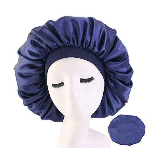 Deepth 6 Pieces Extra Large Sleep Cap Jumbo Cap Large Satin Bonnet with Comfort Elastic Band (Solid 6pack)