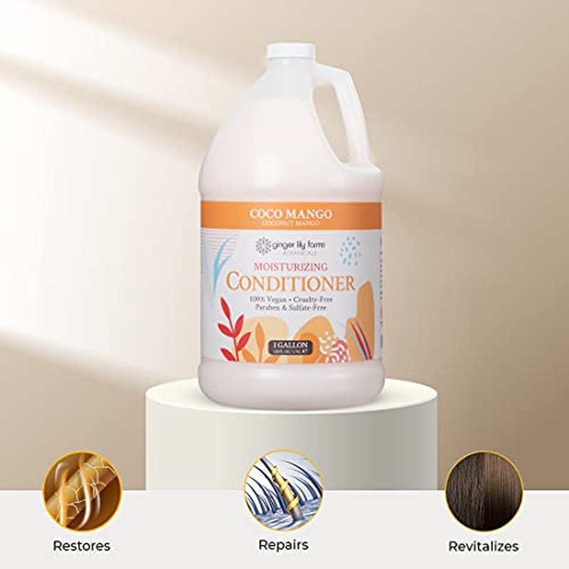 Ginger Lily Farms Botanicals Moisturizing Conditioner for Dry Hair, Coco Mango, 100% Vegan & Cruelty-Free, Coconut Mango Scent, 1 Gallon Refill (Pack of 4)