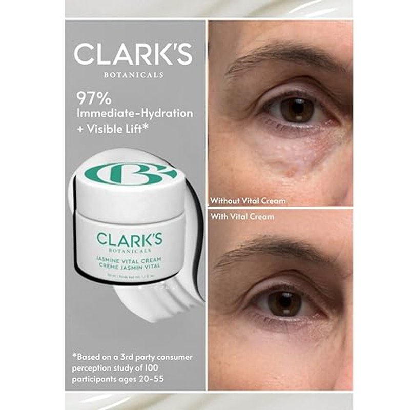 Clark's Botanicals Jasmine Vital Healing ¡°Notox¡±, Anti-Wrinkle Instant Hydration Face Gel Cream for Immediate Lifting & Revitalizing with Niacinamide, Algae, Calendula & Calming Jasmine