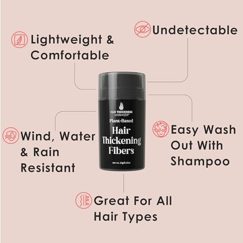 Hair Fibers for Thinning Hair For Women, Men. Plant-Based Formula for Instant Hairline & Bald Spot Coverage. Non-Itchy, Easy to Wash Out (Black)