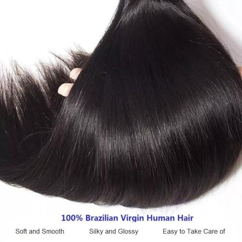 Straight Human Hair Bundles 20 22 24 26 Inch Trippy Hair Quick Weave 3 Bundles Human Hair 100% Unprocessed Raw Brazilian Virgin Hair Extensions for Black Women Natural Color