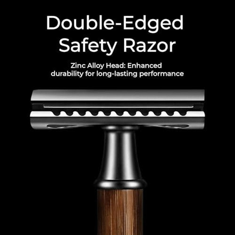 Double Edge Safety Razor: Premium Metal Single Blade Face Razor for Men & Women, Eco-Friendly Bamboo Handle & 10 Double Edge Blades