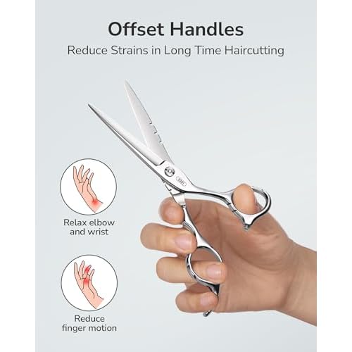 ULG Hair Cutting Scissors 6.7¡± Shark Series, 100% Japanese Stainless Steel Ultra Sharp, Concave Blade Barber Shears, Ergonomic Offset Handle, Professional Salon Haircut Scissors for Home & Salon Use