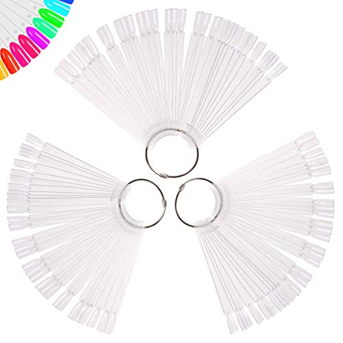 150 Pcs Clear Nail Swatch Sticks with Ring, Fan Shape Nail Art Polish Display Tips, False Nail Sample Sticks, Nail Practice Color Display, Transparent Polish Board for Nails
