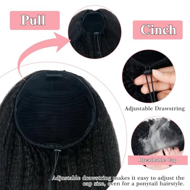 Nvnvdij Kinky Straight Half Wig Human Hair 200% Density Wear Go Glueless Wigs Human Hair 18 Inch Kinky Straight 3 In 1 Half Wigs for Women Drawstring Seamless Flip Headband Wig Beginner Friendly