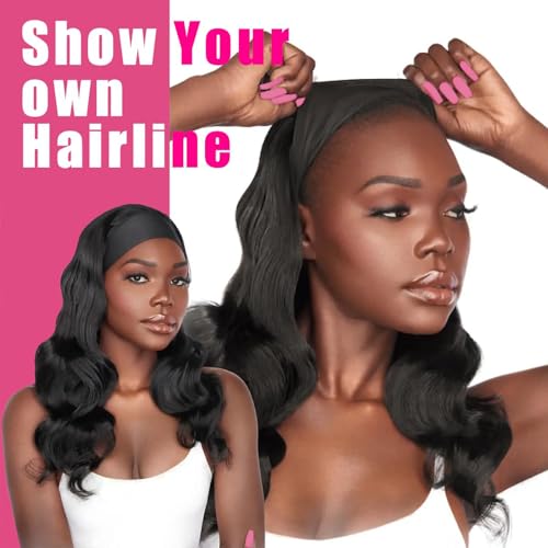 Headband Wig Human Hair 18 Inch None Lace Front Wigs Glueless Human Hair Wigs Virgin Brazilian Body Wave Machine Made Wigs Human Hair Wigs for Black Women Natural Color