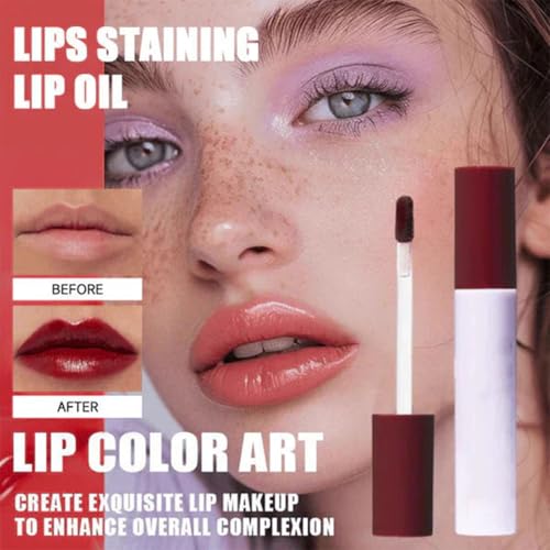 Lips Staining Lip Oil Doesn't Stick, Doesn't Stain and Stays on for 24 hours,Upgrade Waterproof Long Lasting Moisturizing Lip Oil Non-stick to Cup (H)
