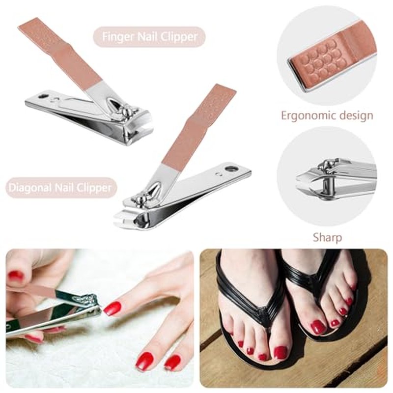 Geosar 50 Set 8 in 1 Travel Manicure Kit Bulk Professional Nail Clippers Pedicure Nail Care Tools Grooming Stainless Steel Set with Portable Travel Case, Gift for Christmas Men Women(Rose Gold)