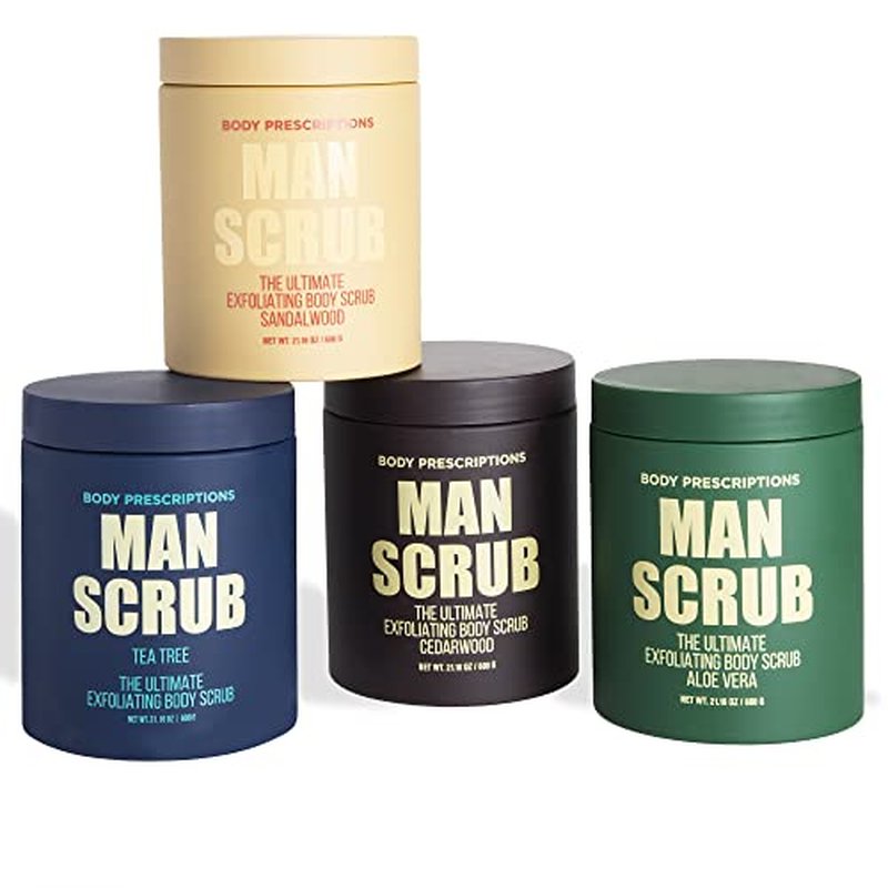 Body Prescriptions Men¡¯s Exfoliating Body Scrub ? Ultimate Skin Cleansing Wash in Jar with Twist-Top Lid, For All Skin Types, 21 Ounce (Pack of 4), Combo Pack