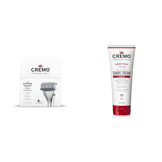Cremo Astonishingly Superior Razor Refills, (4 Pack) & Barber Grade Original Shave Cream, Astonishingly Superior Ultra-Slick Shaving Cream for Men, Fights Nicks, Cuts and Razor Burn, 6 Fl Oz