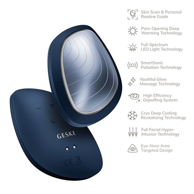 GESKE SmartAppGuided¢â Sonic Warm & Cool Mask | 9 in 1 | Beauty LED Face Mask | Facial Glow | Full Spectrum LED Light | Best Face Massager | Vibrating Mask | Warm and Cold Skincare