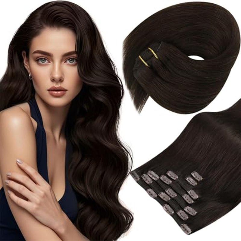 Sunny Hair Clip in Hair Extensions Straight Human Hair Clip in Extensions Remy Clip in Hair Extensions Real Human Hair Extensions Clip ins Dark Brown Hair Extensions 20inch