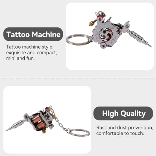 Mini Tattoo Machine Key Chains, Artists Keychain Portable Tattoo Gun Model Mini Keychain Pendant Necklace Tattoo Ornament for Tattoo Artists, 14.5x4cm/5.7x1.6 in