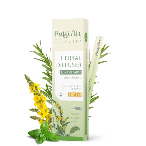 Herbal Diffuser Upgraded with Extracts of Mullein, Thyme and Mint for Cleansing Lungs, Improving Breathing and Oral Air Freshening - 3 Sticks, 1 Pack
