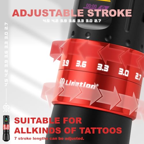 Tattoo Gun KT2 Adjustable Stroke Wireless Tattoo Pen Machine Kit,Coreless Motor,Strokes from 2.7~4.5mm,2 Pcs Replacement 1800mAh Power Battery Pack,Smart Multi-function (KT2-R2B)