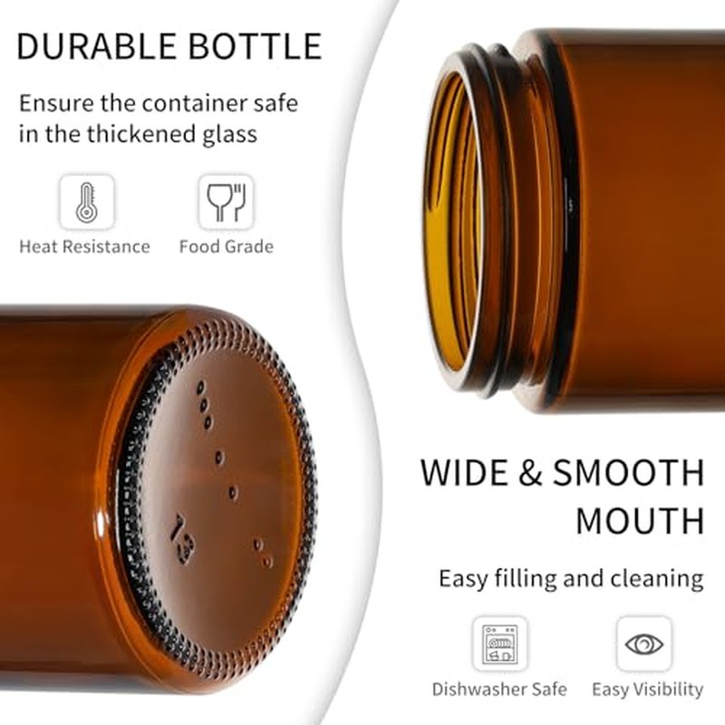 KEYWING 2oz Small Glass Jars with Black Lids, 48 Pack Amber Glass Cosmetic Jars, Round Empty Sample Container with Inner Liners for Lotions, Cream, Powders and Ointments