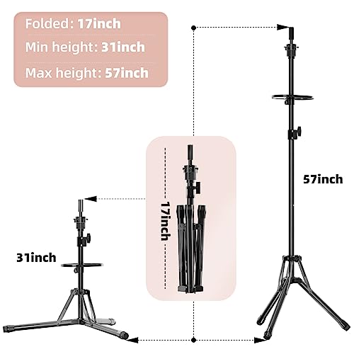 ?? Wig Head Stand Tripod - Reinforced Mannequin Stand, Adjustable Height 31" - 57" Wig Stand for Styling, Cosmetology Hairdressing Training with Wig Caps, T-Pins Hair Clips