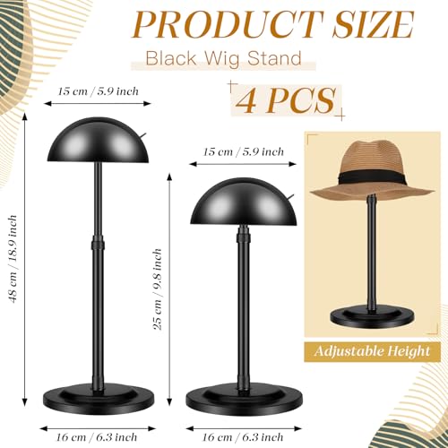 Tatuo 4 Pcs Wig Holders, 9.8"-18.9" Adjustable Height Wig Head Stand Portable Hat Display Holder Storage for Multiple Travel Wigs Styling Practice women DIY Head Stand Non Slip Stable (Black)