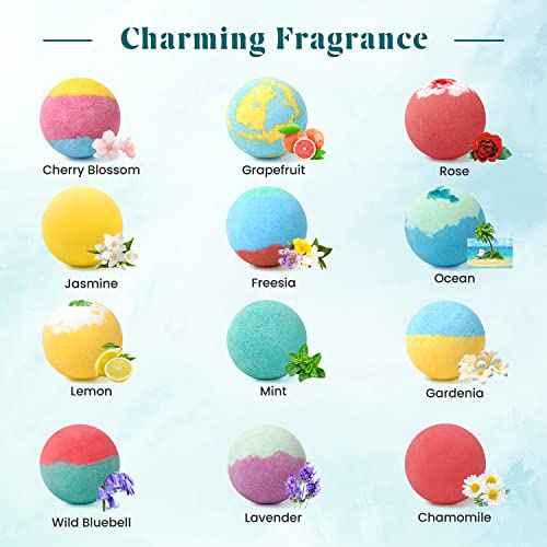 Bath Bombs for Women, 12pcs Handmade Natural Bath Bomb, Stocking Stuffers, Mothers Day Presents for Mom, Bath Bomb with Shea Butter, Valentines Day Gifts for Her and Him