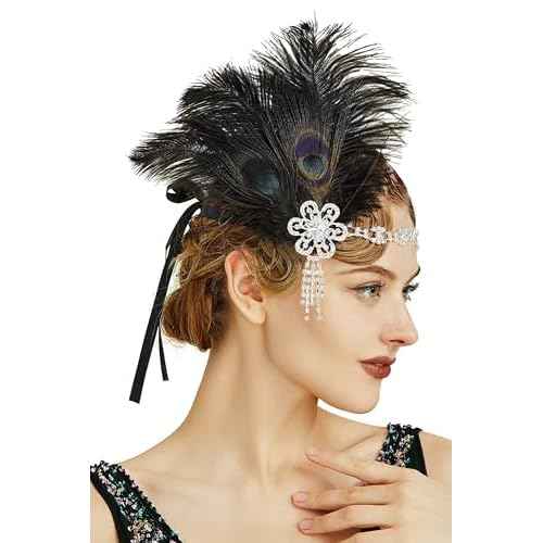 BABEYOND 1920s Flapper Feather Headband Roaring 20s Showgirl Great Gatsby Headpiece