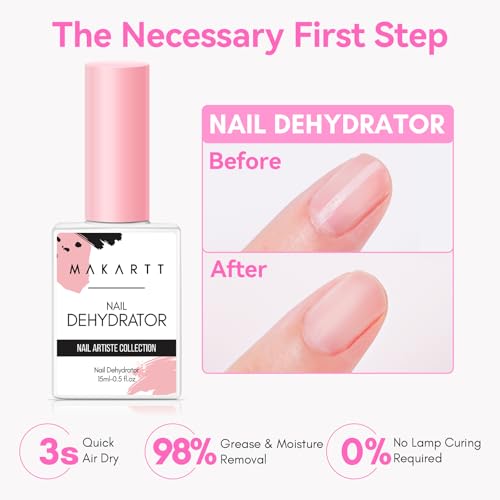Makartt Nail Dehydrator and Primer Set: Acid Free Air Dry Nail Prep Dehydrate and Hema Free Nail Primer Professional Long-lasting for Acrylic Nails Powder UV Gel Polish(15ML/0.5 oz)