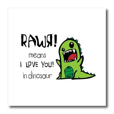 3dRose ht_157446_3 Rawr Means I Love You in Dinosaur Iron on Heat Transfer, 10 by 10" , White