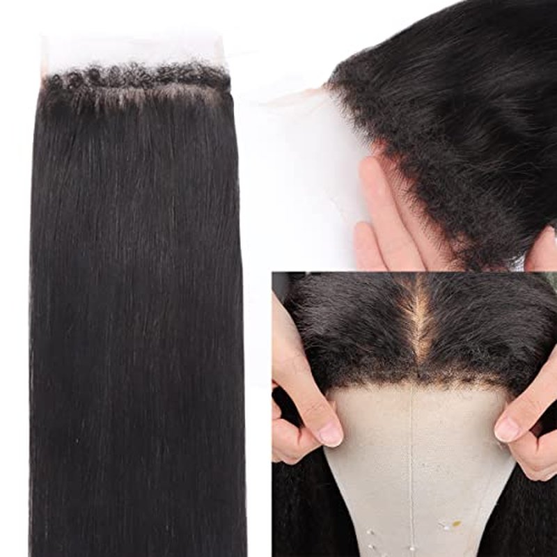 MYSHINYWIGS 5x5 HD Lace Closure Only, Skinmelt Hd Closure Natural Hairline with 4C Curly baby Hair Bleached Knots Straight Hd Closure Human hair 5x5 Invisible Knots Closure Natural Black 12 Inch