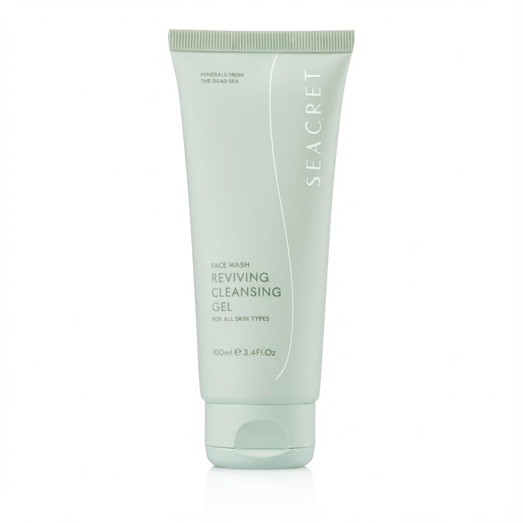 SEACRET Dead Sea Reviving Cleansing Gel - Gentle Facial Cleanser with Fruit AHAs & Minerals, Hydrating Foaming Face Wash, Naturally Scented with Lavender & Sage, All Skin Types, 3.4 Fl Oz / 100 ml