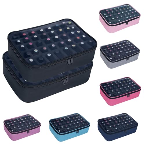 2 Pcs Small Clear Nail Polish Organizer Holds 80 bottles(15ml-0.5fl.oz) Nail Polish Case Multifunctional Nail Polish Bag Organizer, Cosmetic Travel Makeup Bags for Women Black