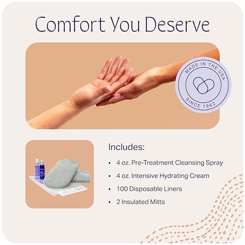 Therabath Hand ComforKit for Paraffin Wax Bath, Arthritis and Skin Therapy, Includes 2 Insulated Mitts, 100 Liners, 4 oz. Pre-Treatment Spray and Intensive Hydrating Cream, Home and Spa, Made in USA