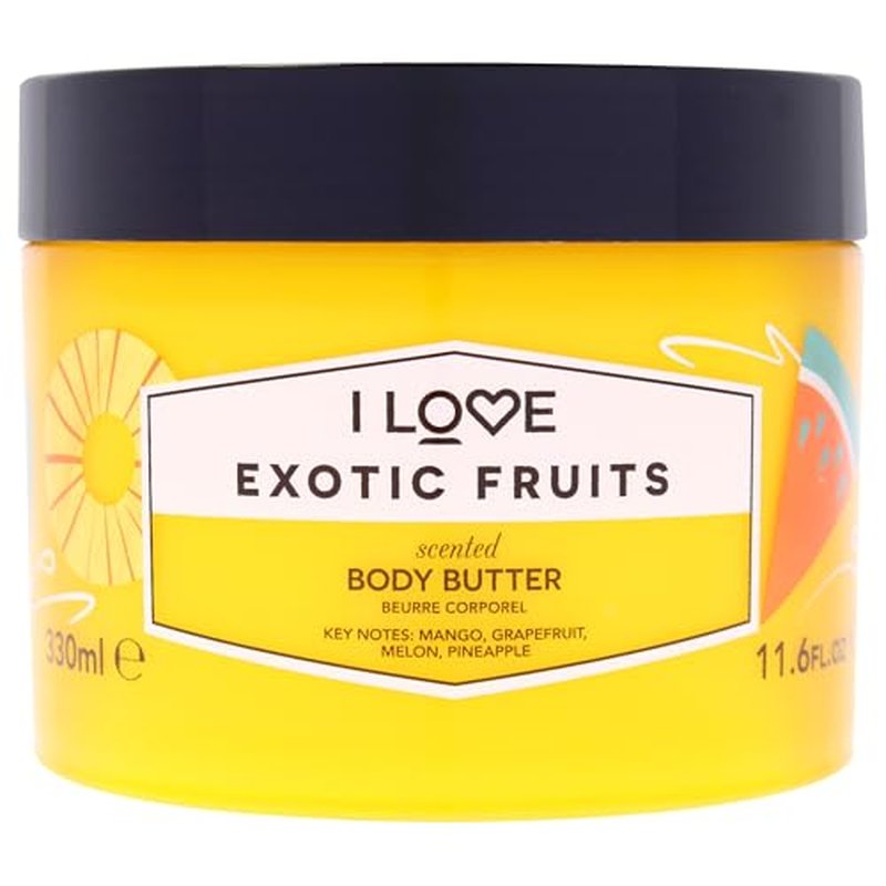 I Love Exotic Fruit Scented Body Butter - Hydrating Body Butter for Dry Skin - Vitamin E and Aloe Vera - Shea Butter and Coconut Oil - 10.1 oz