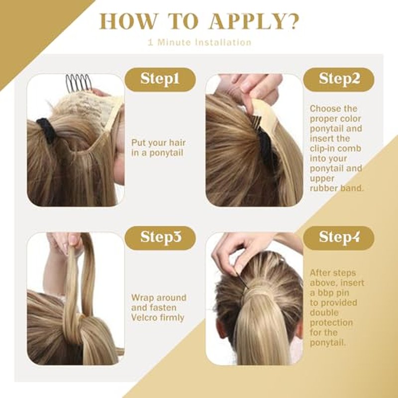Ve Sunny Ponytail Extension Real Human Hair for Women Clip in Ponytail Hair Extension Straight Hair Pieces Wrap Around Jet Black 20inch 80G