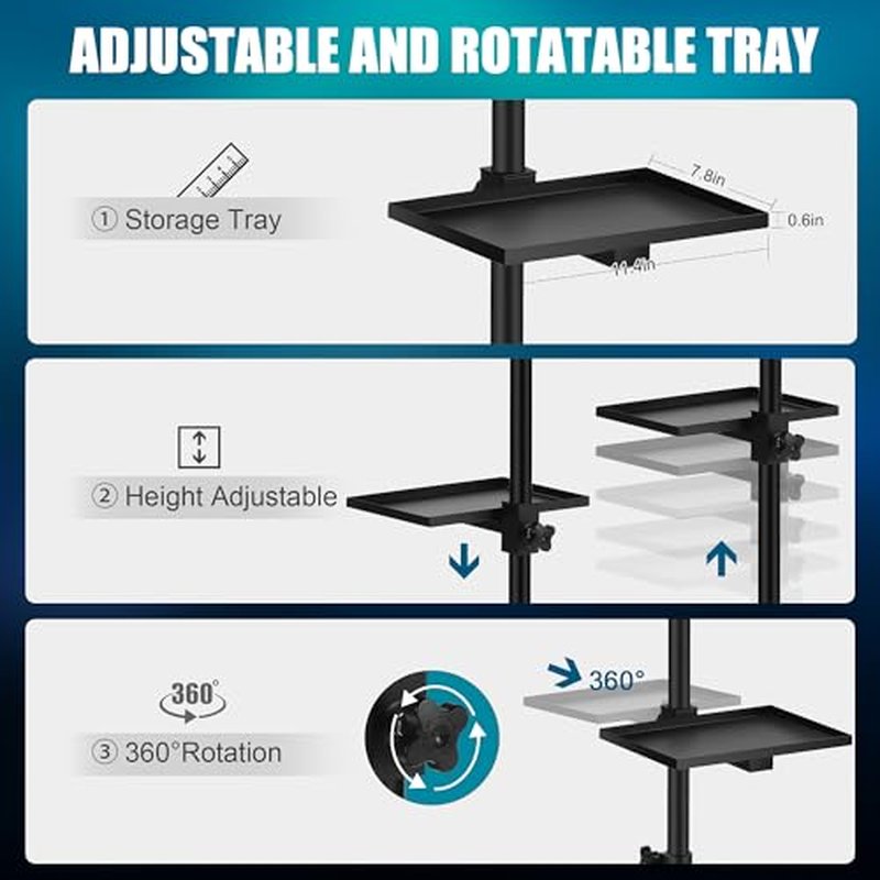 POARMEEY Premium Large Double Tier Rolling Workstation Table with 360 Degree Mute Universal Wheel for Tattoo Work,Beauty Salon Spa Stools Service Storage Tray