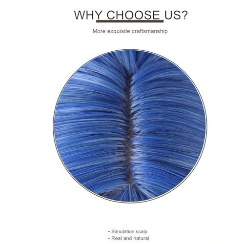 Ombre Blue Wigs for Women Short Curly Wavy Blue Wig for Girls Short Bob Wig With Bangs Heat Resistant Synthetic Wigs for Cosplay Costume Party (Blue Ombre Wig)