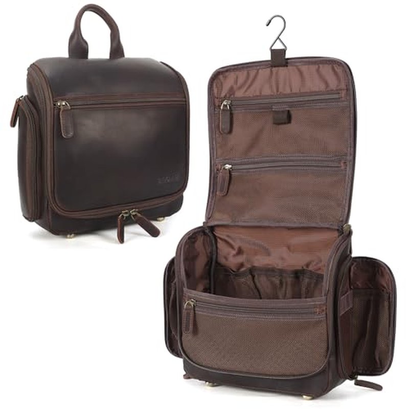 Polare Full Grain Leather Toiletry Bag Travel Hanging Organizer Case Shaving Kit Wash Bag Makeup Cosmetic Dopp Kit with YKK Zippers