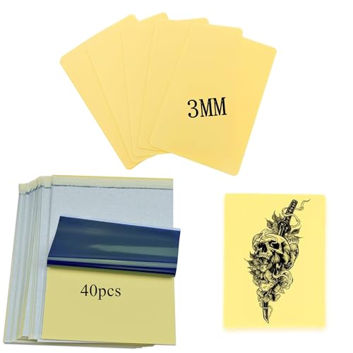 Tattoo Practice Skins 3MM with Transfer Paper,45Pcs Thick Fake Skin and Stencil Paper Kit Includes 40Pcs Tattoo Papers and 5Pcs Double Sided Blank Tattoos Skin Practice 3mm